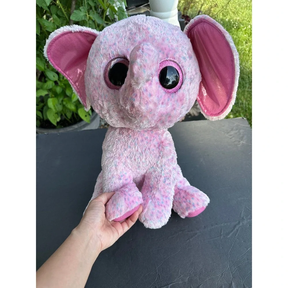 Ty Beanie Boos Ellie Pink Elephant Plush Medium 13 inch Glitter Eyes Stuffed Toy